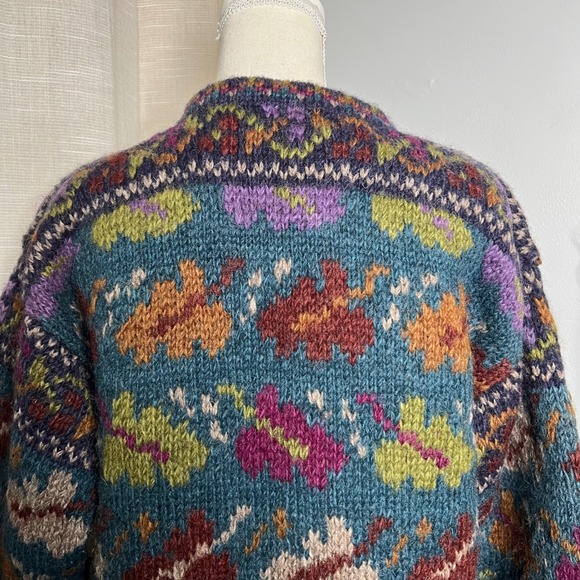 Newari 100%‎ Wool Handknit Cardigan Sweater Jacket Lined Floral Nepal Size Small - Picture 10 of 16